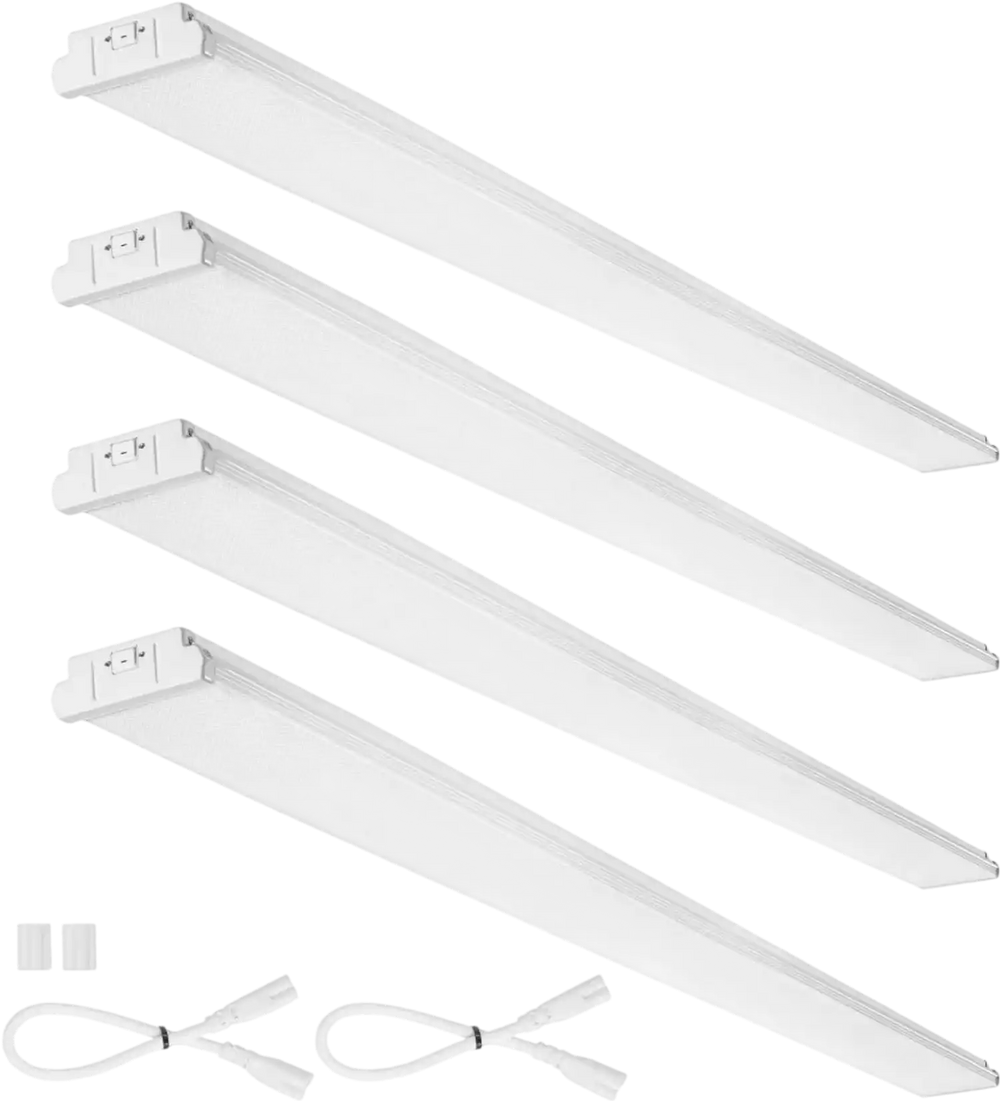 VEVOR 8FT LED Wraparound Light, 110W 10,000LM, Flush Mount LED Shop Light, 4 Pack 6500K Daylight LED Kitchen Ceiling Lighting Fixtures, for Garage Office Laundry Fluorescent Tube Replacement, FCC