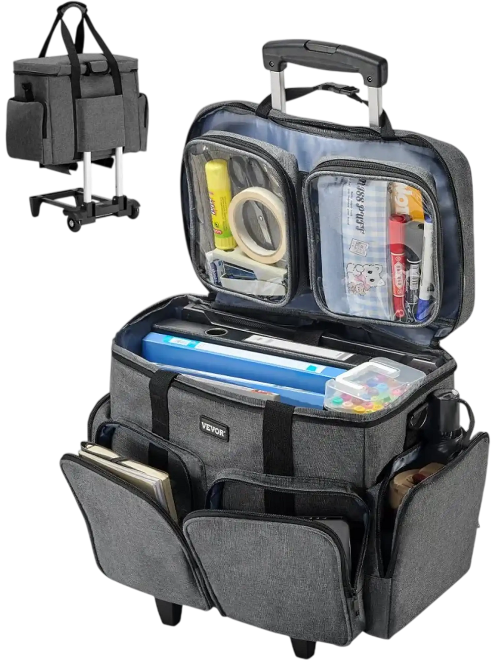 VEVOR Rolling Laptop Bag, Fits Up to 15.6 Inch Laptop, Wheeled Briefcase, Teacher Roller Computer Tote Bag with Detachable Trolley & Telescopic Handle, Laptop Case for Work Travel, Women & Men (Gray)