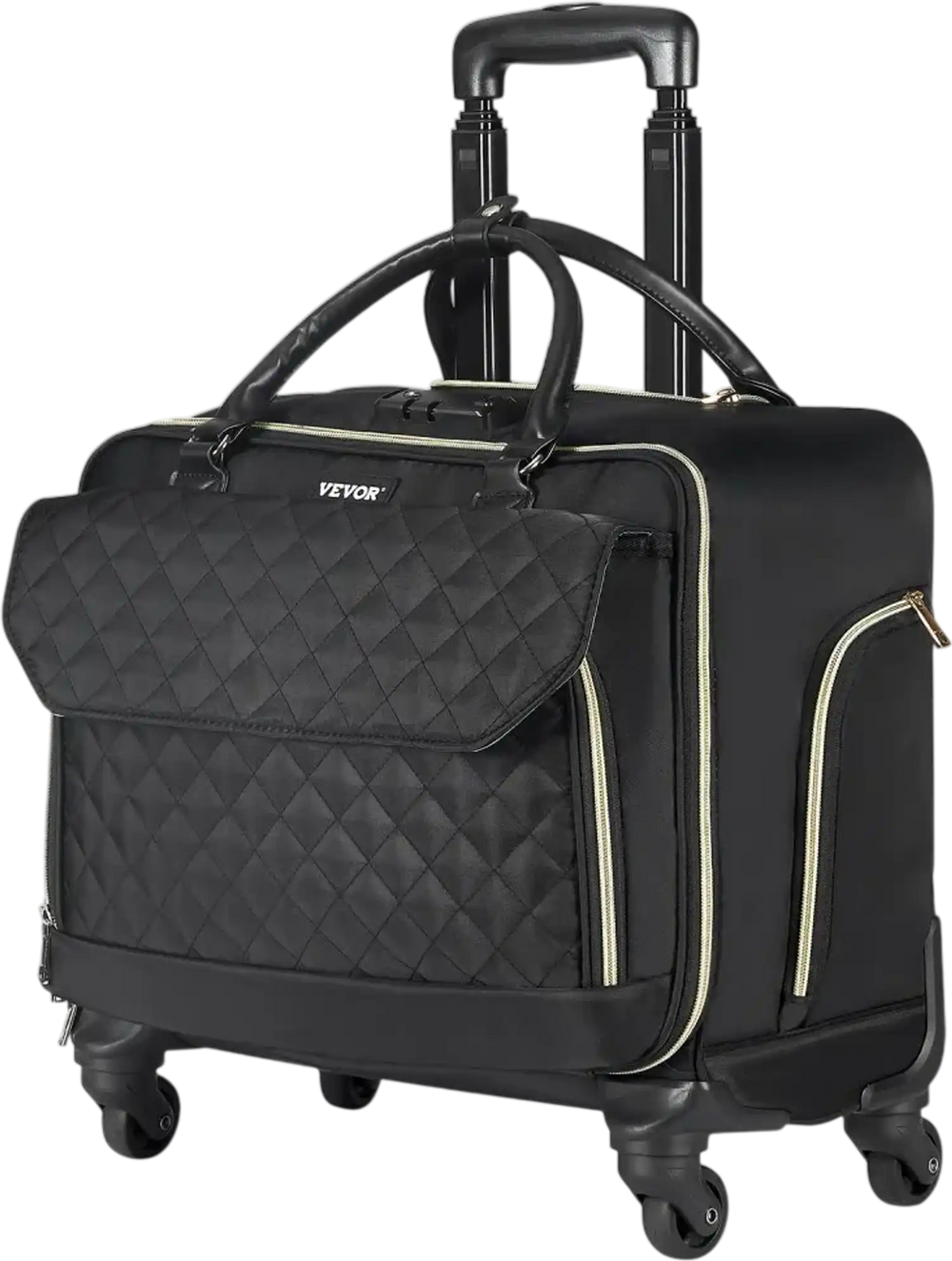 VEVOR Rolling Laptop Bag, Fits Up to 17.3 Inch Laptop, Wheeled Briefcase, Roller Computer Tote Bag with 4 Spinner Wheels & TSA Lock, Laptop Case for Work Travel Business, Women & Men (Black Gold)