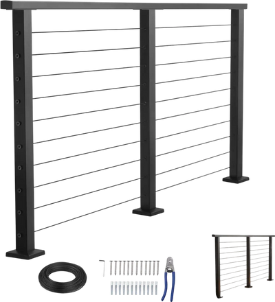 VEVOR 6.5 ft Complete Cable Railing Kit with Post, 36 inch Tall Matte Black Stainless Steel Handrail Cuttable for Outdoor/Indoor Steps, Level Hole Drilled Railing Posts System for Stairs,Deck,Balcony