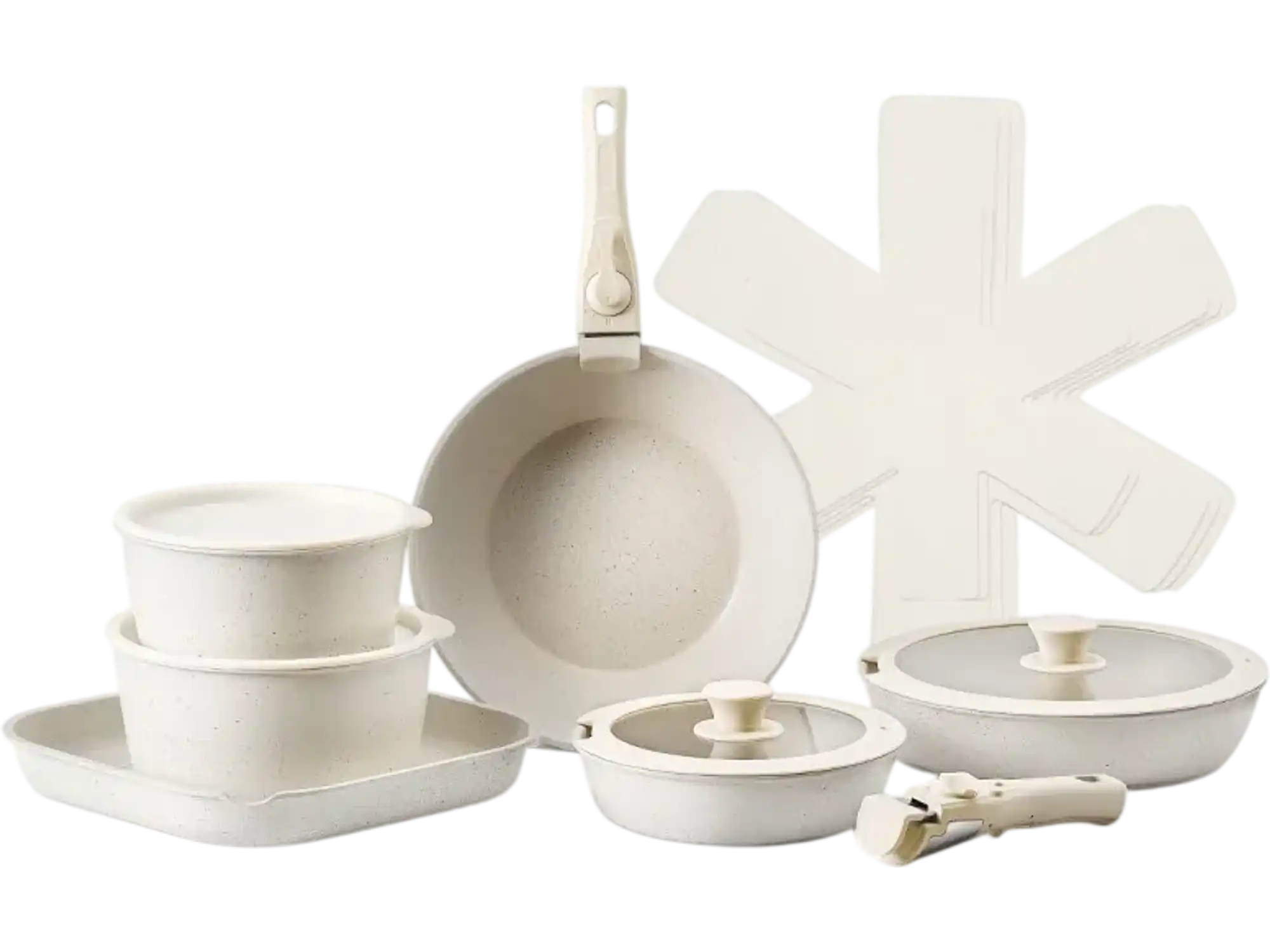 Vevor Cookware Set 17-Piece Nonstick Detachable Handle White New