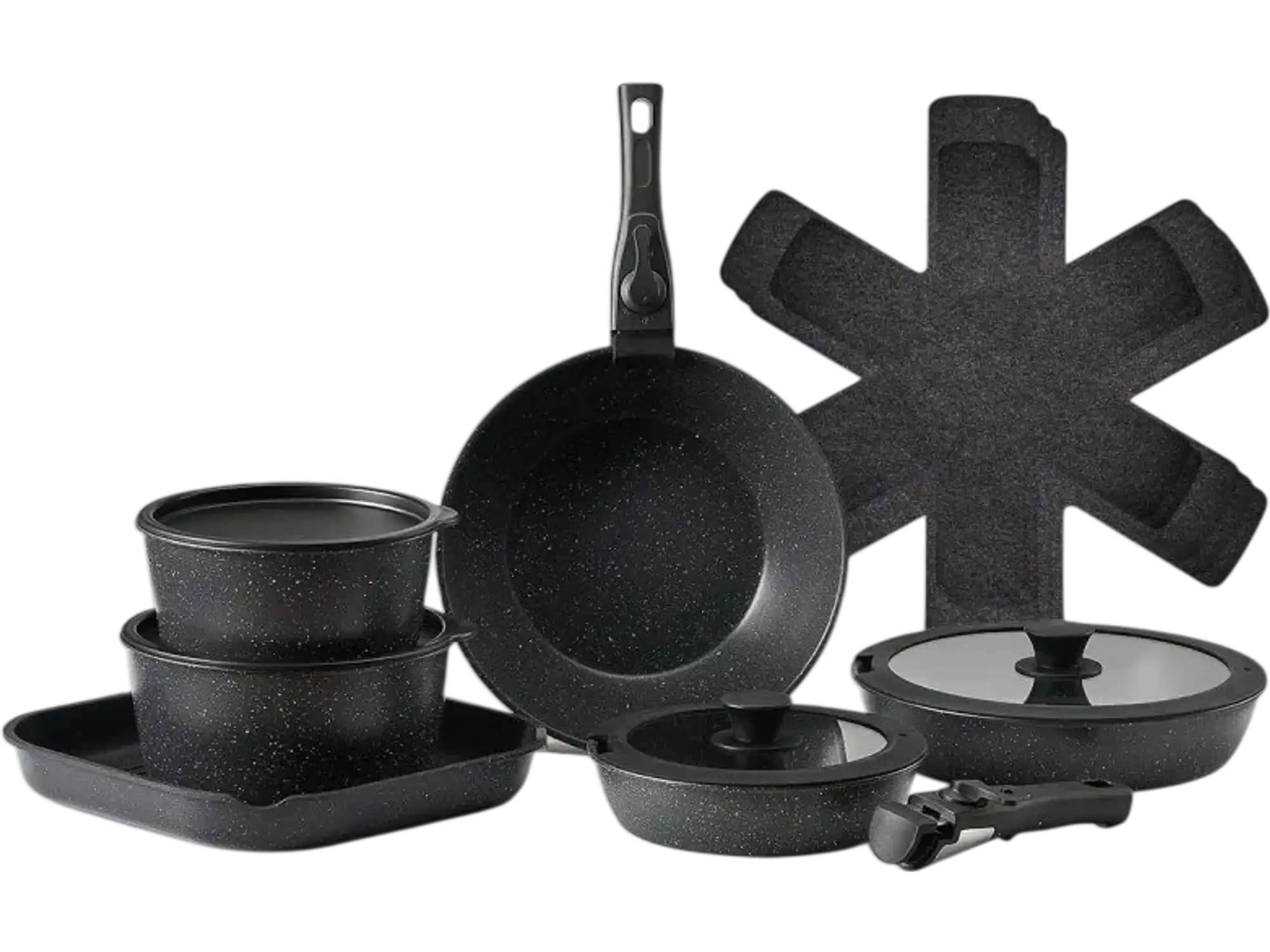 Vevor Cookware Set 17-Piece Granite Nonstick Detachable Handle Kitchen Set Black New