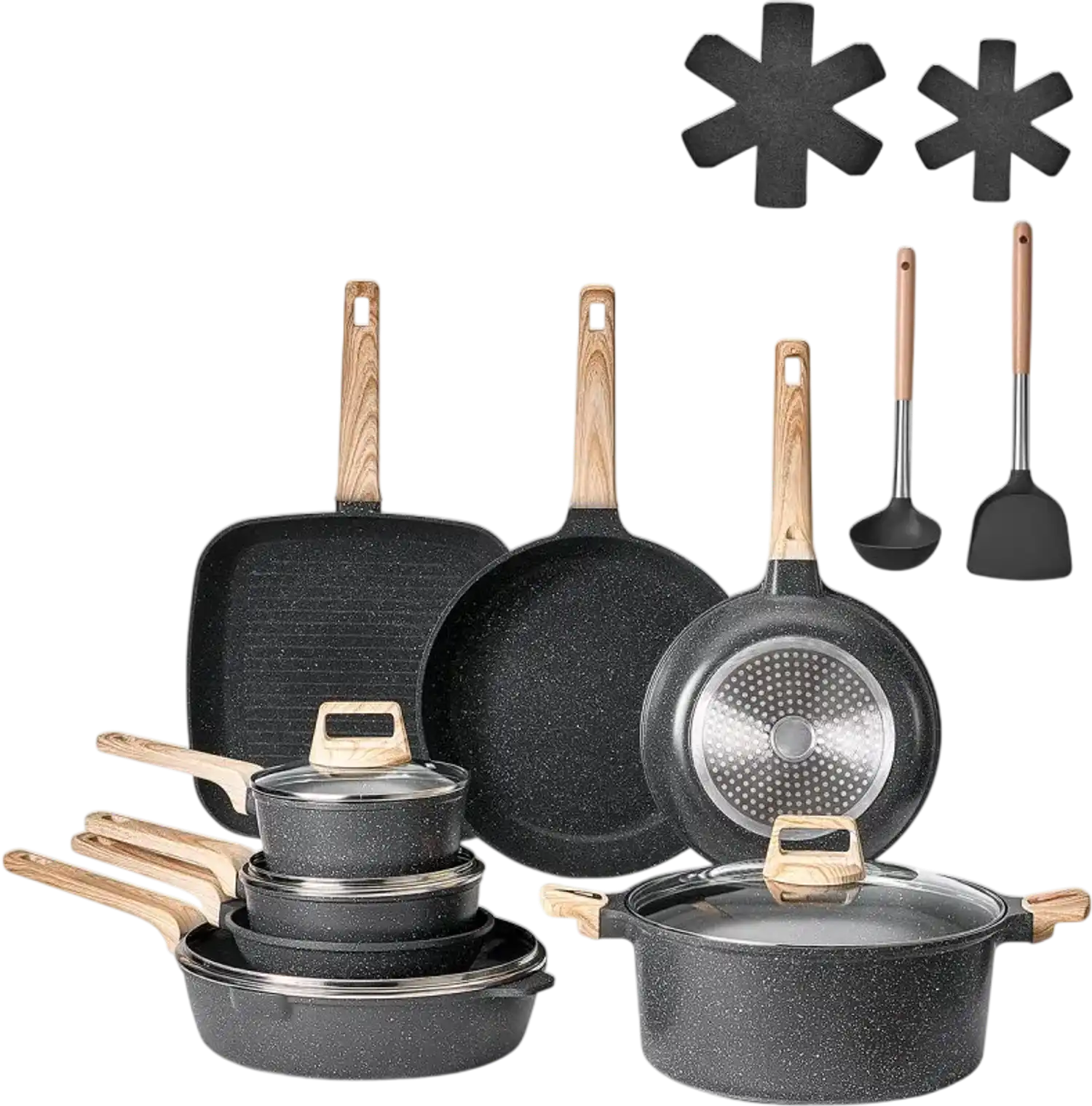 Vevor Cookware Set 19-Piece Granite Nonstick Induction Kitchen Set Black New