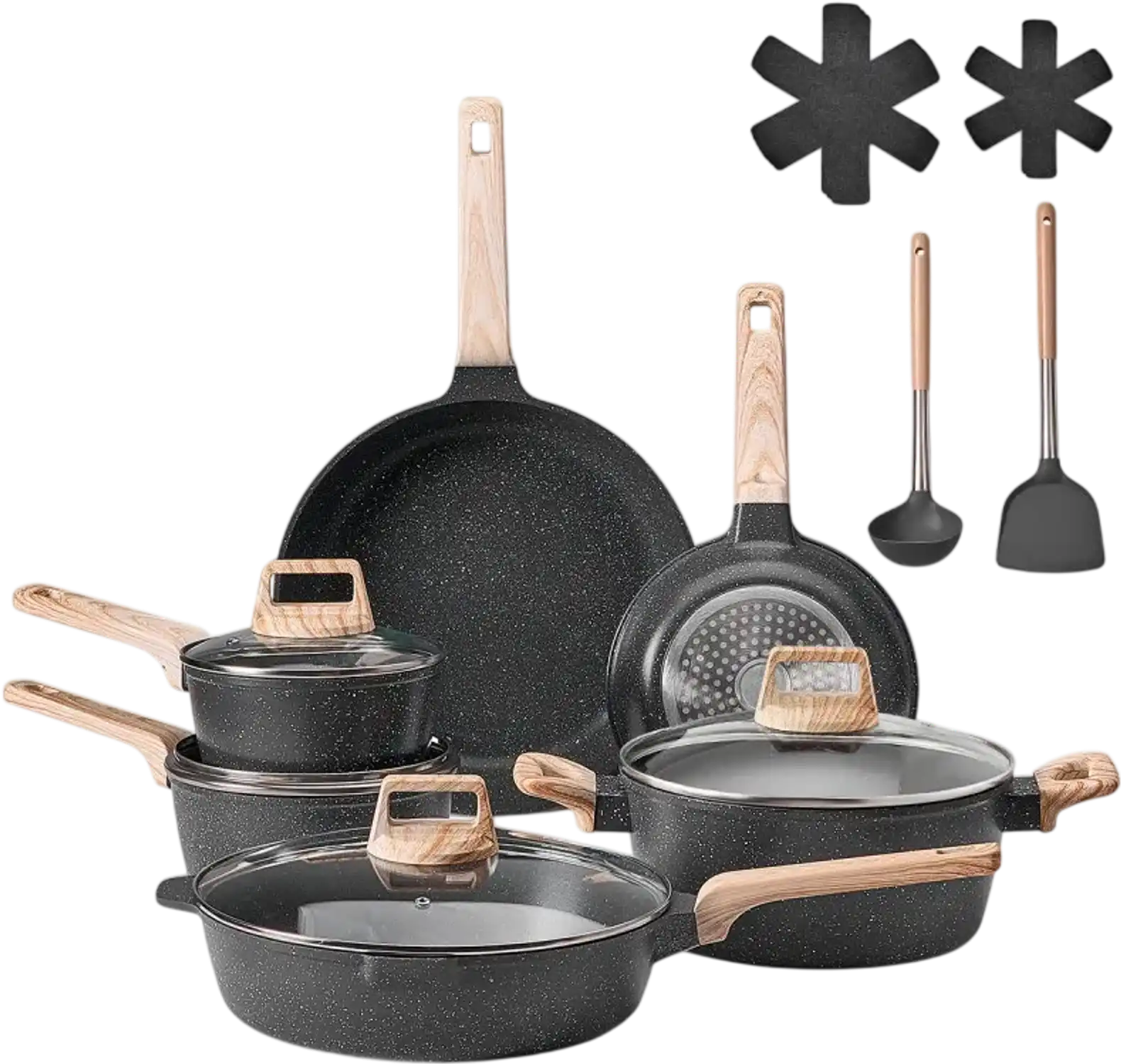 Vevor Cookware Set 17-Piece Granite Nonstick Induction Kitchen RV Set Black New