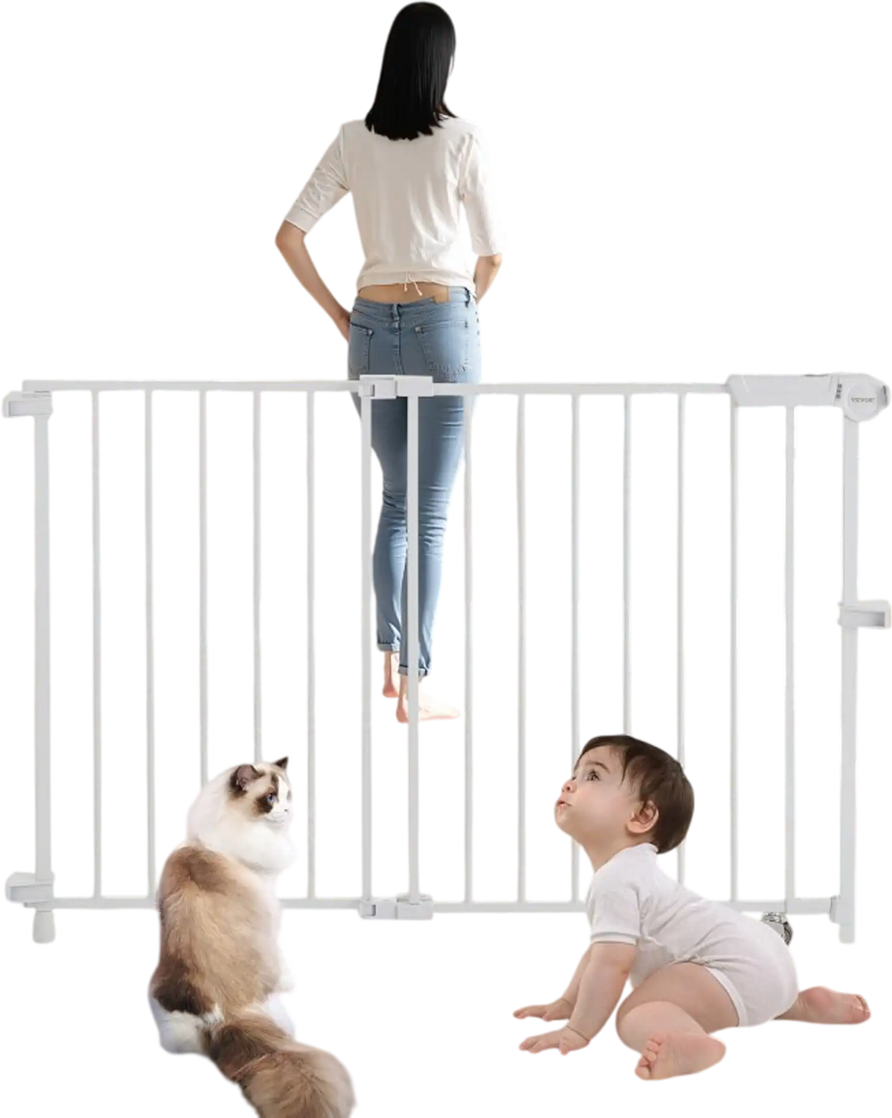 VEVOR Baby Gate, 29.5-43 Inches Adjustable Width, 28 Inches High Dog Gate, No Threshold Bar, Easy Step Walk Thru, for Child Pet Security, with Screws, One-Hand Open, for Stairs and Doorways, White