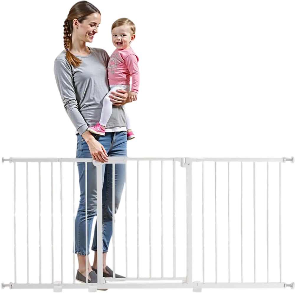 VEVOR Baby Gate, 60.6-63.3 Inches Adjustable Width, 30 Inches High Dog Gate, Easy Step Walk Thru, for Child Pet Security, Pressure Mount Kit, Wall Cups, One-Hand Open, for Stairs and Doorways, White