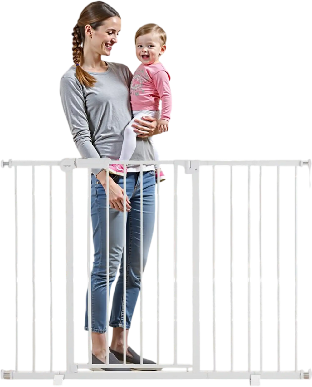 VEVOR Baby Gate, 26-48 Inches Adjustable Width, 36 Inches High Dog Gate, Easy Step Walk Thru, for Child Pet Security, Pressure Mount Kit, Wall Cups, One-Hand Open, for Stairs and Doorways, White