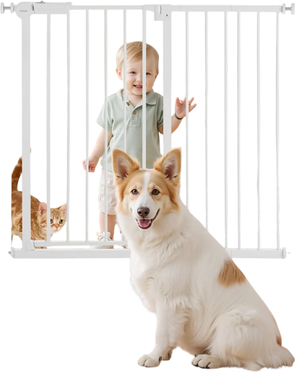 VEVOR Baby Gate, 26-40 Inches Adjustable Width, 36 Inches High Dog Gate, Easy Step Walk Thru, for Child Pet Security, Pressure Mount Kit, Wall Cups, One-Hand Open, for Stairs and Doorways, White
