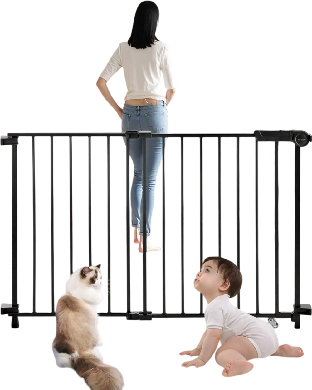 VEVOR Baby Gate, 29.5-43 Inches Adjustable Width, 28 Inches High Dog Gate, No Threshold Bar, Easy Step Walk Thru, for Child Pet Security, with Screws, One-Hand Open, for Stairs and Doorways, Black