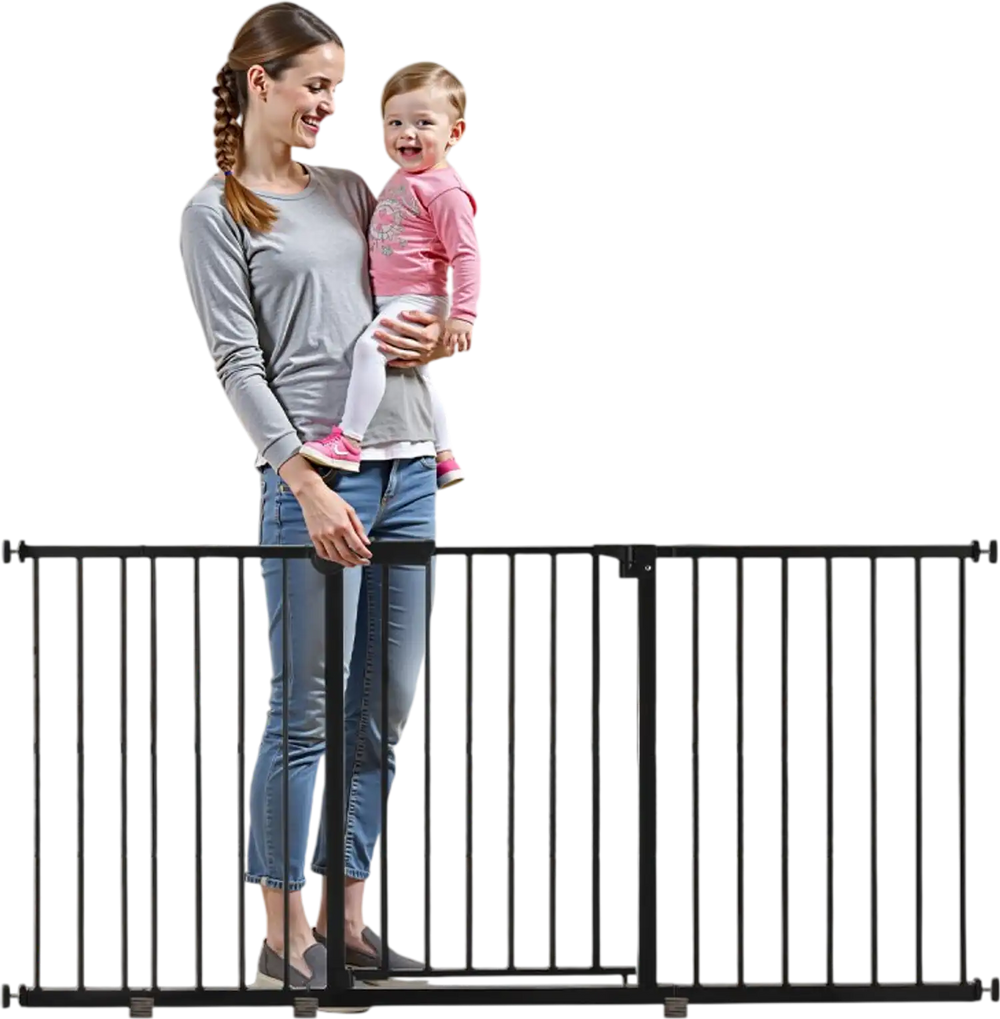 VEVOR Baby Gate, 60.6-63.3 Inches Adjustable Width, 30 Inches High Dog Gate, Easy Step Walk Thru, for Child Pet Security, Pressure Mount Kit, Wall Cups, One-Hand Open, for Stairs and Doorways, Black
