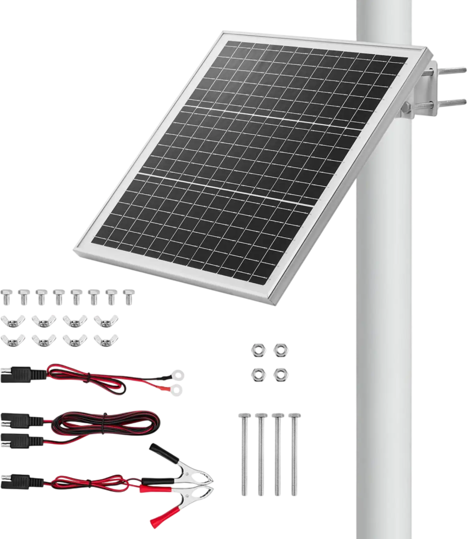 Vevor Solar Panel Battery Charger 20W 12V Trickle Charger Maintainer with Built-in Controller & Adjustable Pole Mount Bracket New