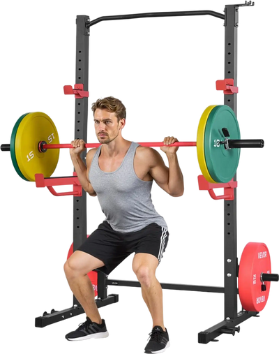 VEVOR Power Cage Squat Rack, Multifunctional Power Rack Home Gym, 1000LBS Strength Training Workout Equipment with 4 Band Pegs, Adjustable J-Hooks & Safety Bars for Barbell Squat Bench Press Pull-Up