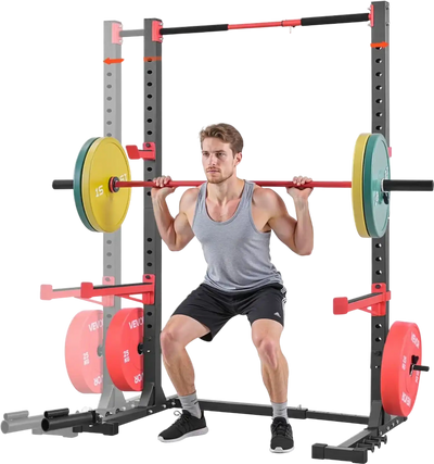 VEVOR Power Cage Rack, Multifunctional Squat Rack for Home Gym, Width-Adjustable Workout Strength Training Equipment with 6 Band Pegs, Landmine Attachment & Safety Bars for Bench Press Squats Pull-Up