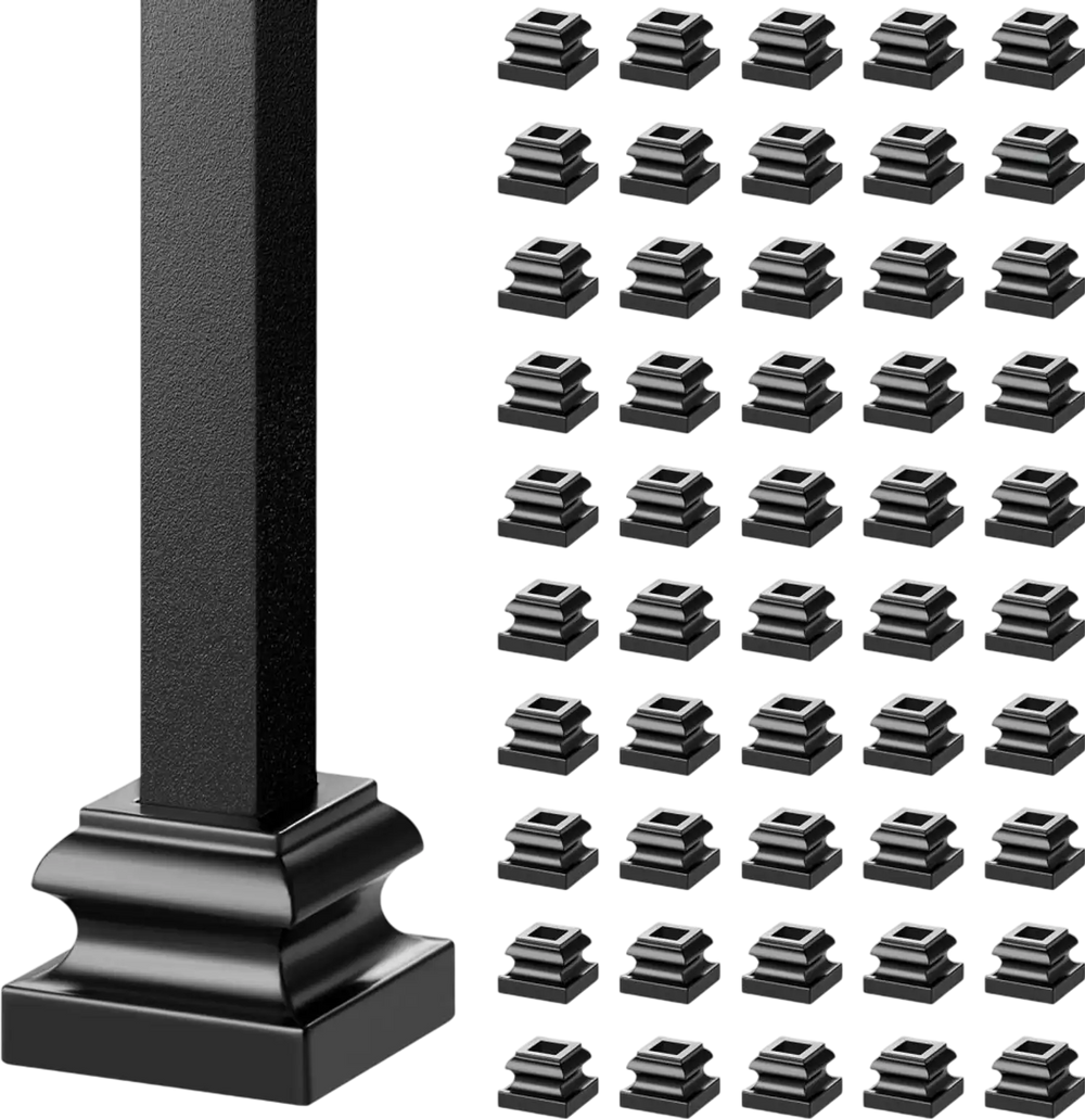 VEVOR Aluminum Alloy Baluster Shoes Stair Flat Shoe with Screw Holes for 1/2 Inch Square Scroll Basket Twist Knuckle Staircase Balusters Metal Spindle Railing, Satin Black (50 Pcs)
