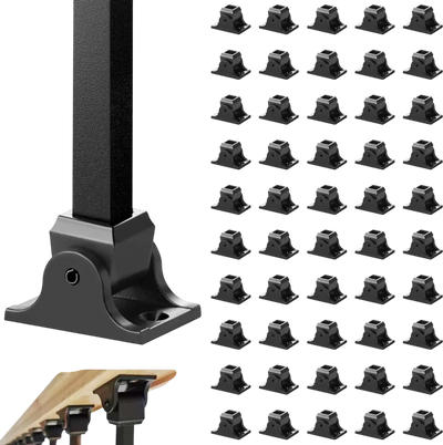 VEVOR Aluminum Alloy Baluster Shoes Square Balusters Baluster Wrought Spindles for Staircase Slant Shoes with Screw Holes for  1/2 Inch Staircase Balusters, Black (50 Pcs)(Screws Sold Separately)