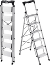 VEVOR 6 Step Ladder, Folding Step Stool with Wide Anti-Slip Pedal and Comfort Handgrip, 330 lbs Capacity Portable Aluminum Stepladder, Multi-Use for Kitchen, Warehouse, Household and Office, Silver