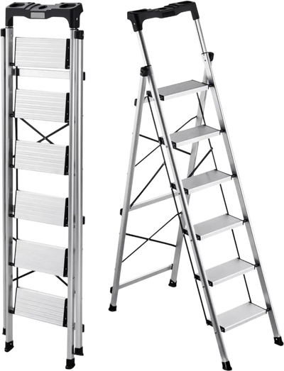 Vevor Step Ladder 6-Step Folding Aluminum Stepladder with Tool Tray and Handgrip New