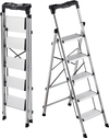 VEVOR 5 Step Ladder, Folding Step Stool with Wide Anti-Slip Pedal and Comfort Handgrip, 330 lbs Capacity Portable Aluminum Stepladder, Multi-Use for Kitchen, Warehouse, Household and Office, Silver