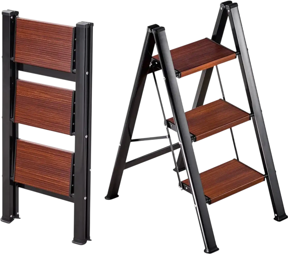 VEVOR 3 Step Ladder, Folding Step Stool with Wide Anti-Slip Pedal and Comfort Handgrip, Lightweight 330 lbs Capacity Portable Aluminum Plant Support, Multi-Use for Adults, Home Repairing, Cleaning