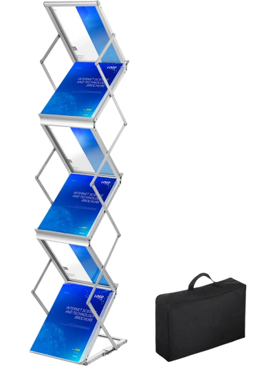 VEVOR Foldable Magazine Display Rack, 6 Pockets Pop-Up Brochure Display Stand, Double-Sided Display Catalog Literature Holder Stand, Portable with Carrying Bag for Office Trade Show Exhibitions