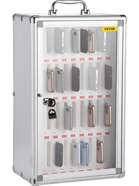VEVOR 36 Slots Cell Phone Cabinet Silver Aluminum Alloy Pocket Chart Storage Locker Box with Portable Handle, Key Lock & Handwritten Tags, Wall Mounted for Classroom, Office, Gym