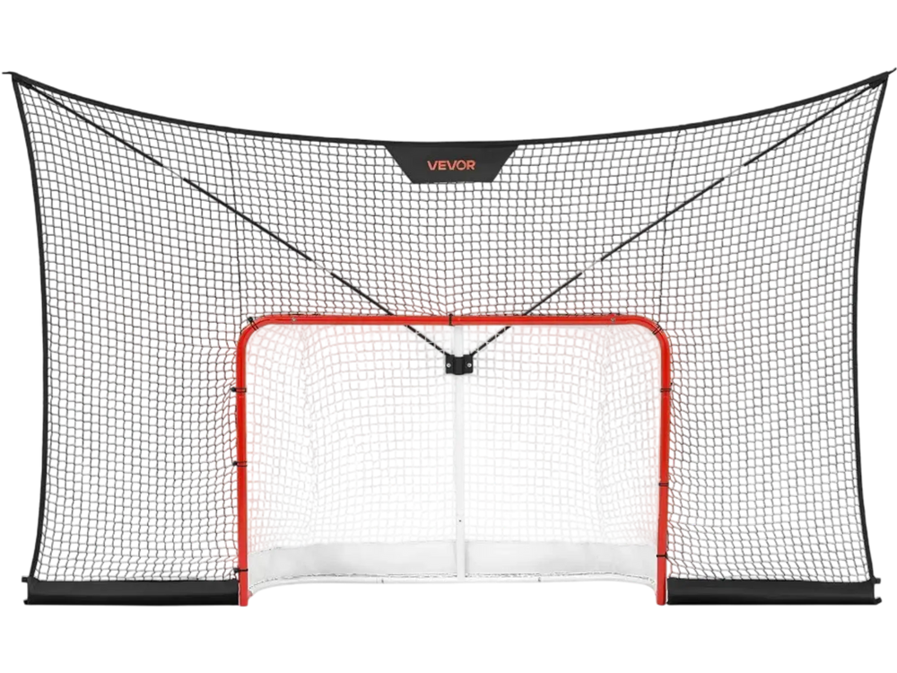 VEVOR Hockey Goal Goal and Backstop Net Set, 12x7 ft Durable Hockey Net with Extended Coverage, Lightweight Portable Complete Training Accessory Set, Easy Assembly, for Youth and Adults