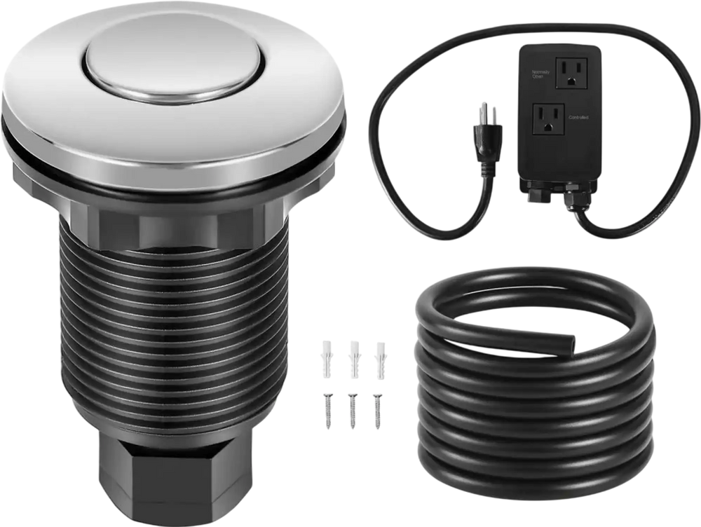 VEVOR Garbage Disposal Air Switch Kit, Dual Outlet Sink Top Air Switch for Food Waste Disposal, 2.5-inch Brushed Nickel Stainless Steel ON/OFF Air Push Button, Suitable for Stainless Steel Countertops