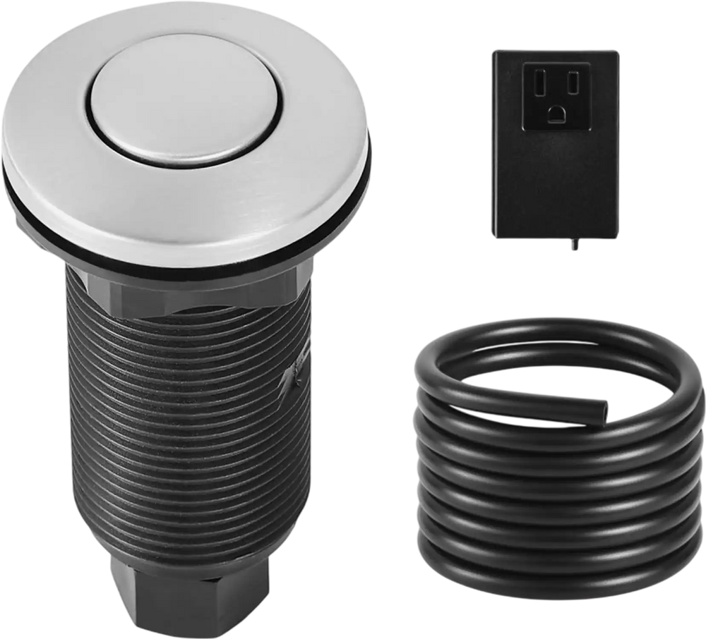 VEVOR Garbage Disposal Air Switch Kit, 3.5" Long Sink Top Air Switch for Food Waste Disposal, Brushed Silver Stainless Steel ON/OFF Air Push Button for Granite, Marble, and Quartz Countertops