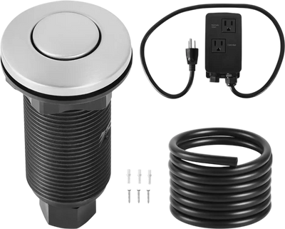 VEVOR Garbage Disposal Air Switch Kit, Dual Outlet Sink Top Air Switch for Food Waste Disposal, 3.5-inch Long Brushed Silver Stainless Steel ON/OFF Air Button for Granite, Marble, Quartz Countertops