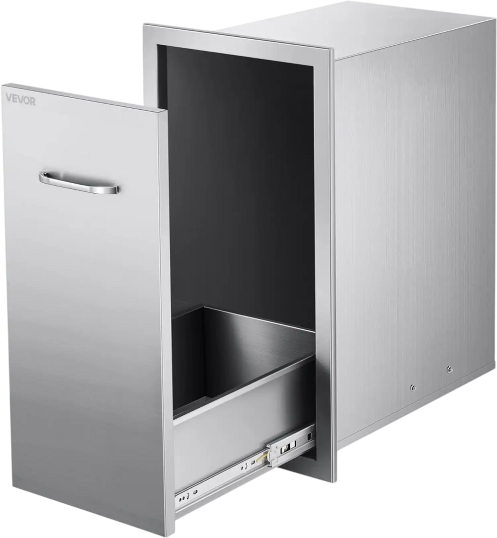 VEVOR Outdoor Kitchen Trash Drawer, 13.54"W x 19.61"D x 25.79"H Interior Storage, Multi-Purpose Outdoor Kitchen Drawers Stainless Steel, 55 lbs Max Capacity per Tier, for Outdoors BBQ Island Kitchens