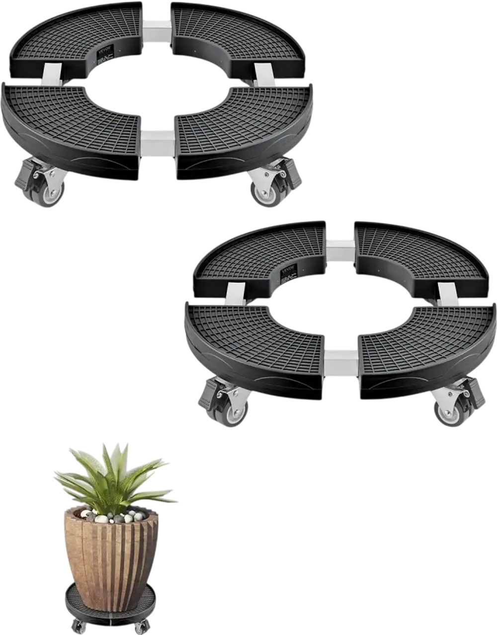 VEVOR Trash Can Dolly with 4 Lockable Wheels, 440lbs Weight Capacity, 2 Packs Round Trash Can Roller Base, 15-22.8 in Adjustable, Heavy Duty Plant Caddy, Multi-Functional Rolling Dolly Cart, Black