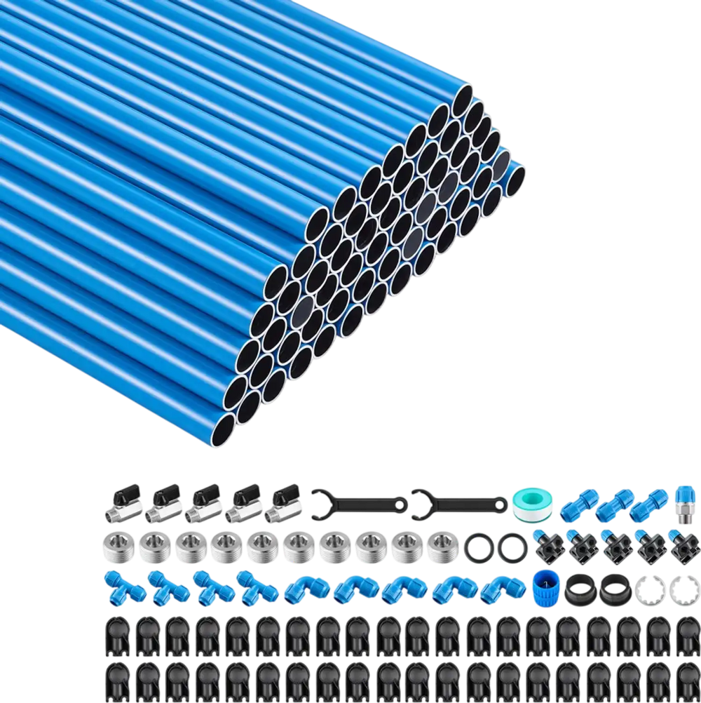 VEVOR Air Compressor Line Piping Kit, Total 235FT x 0.68" (62 x 3.77 FT), Aluminum Compressed Air Tubing System, High Pressure Resistant, Leak-Proof & Easy-to-Install for Garages Workshops