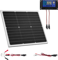 VEVOR 50W 12V Solar Battery Charger Maintainer, Mono Solar Panel Trickle Battery Charger with Upgraded MPPT Controller, IP65 Waterproof for Car Boat RV Trailer Flat Rooftop (Bracket Not Included)