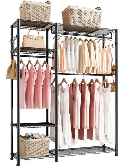VEVOR Clothing Garment Rack, Heavy Duty Clothes Rack, 6 Adjustable Tiers Clothes Racks with Steel Frame, 800 lbs Load Capacity Closet Wardrobe with 3 Hanging Rods for Bedroom, Clothing Store, Hallway