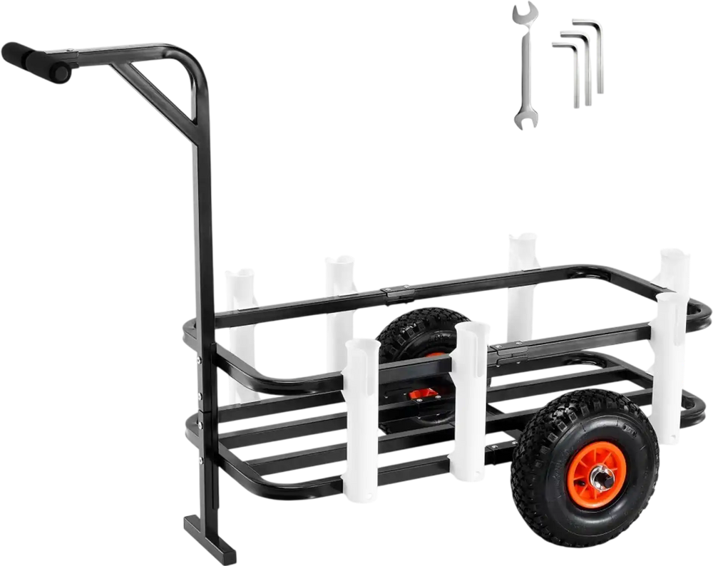VEVOR Beach Fishing Cart, 200 lbs Load Capacity, Fish and Marine Cart with Two 11" Big Wheels Rubber Balloon Tires for Sand, Heavy-Duty Steel Pier Wagon Trolley with 7 Rod Holders for Fishing, Picnic