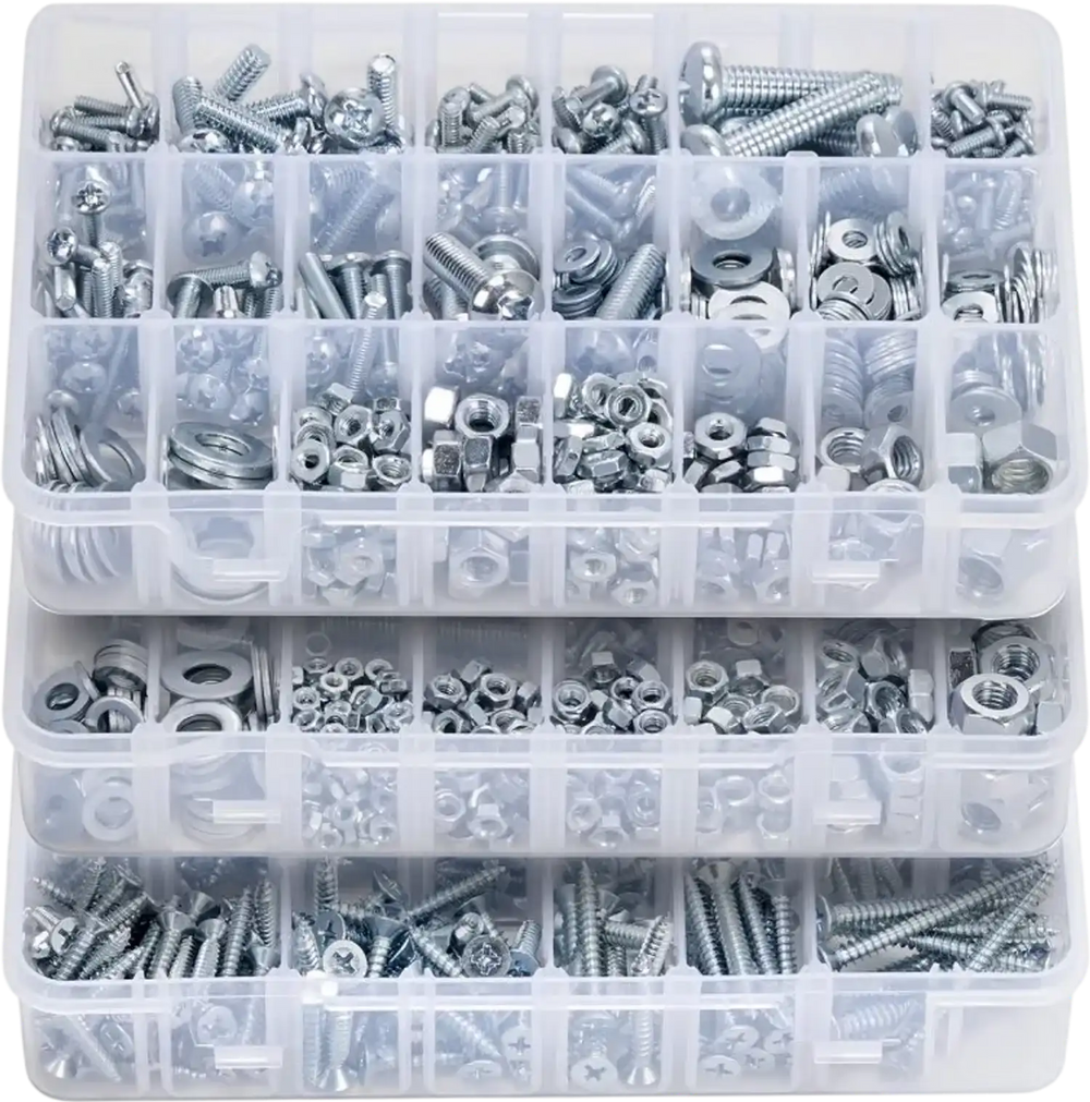 VEVOR 2250 Pcs Bolts and Nuts Assortment Kit, Metric + Imperial Machine Screws and Flat Washers, Alloy Steel M3/M4/M5/M6/M8 Multiple Size, for Equipment/Vehicle Assembly,Galvanized White