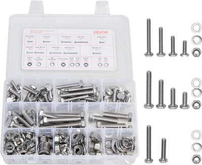 VEVOR 246 Pcs Bolts and Nuts Assortment Kit, Imperial Screws and Flat Washers, Stainless Steel 1/4-20,5/16-18,3/8-16, Spring Lock Washers for Furniture / Equipment /Vehicle Assembly with Case