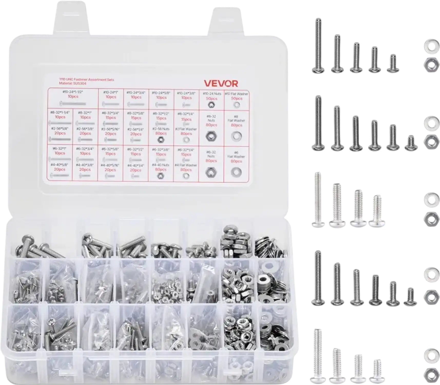Vevor Bolts and Nuts Assortment Kit Stainless Steel Imperial 1110-Piece New