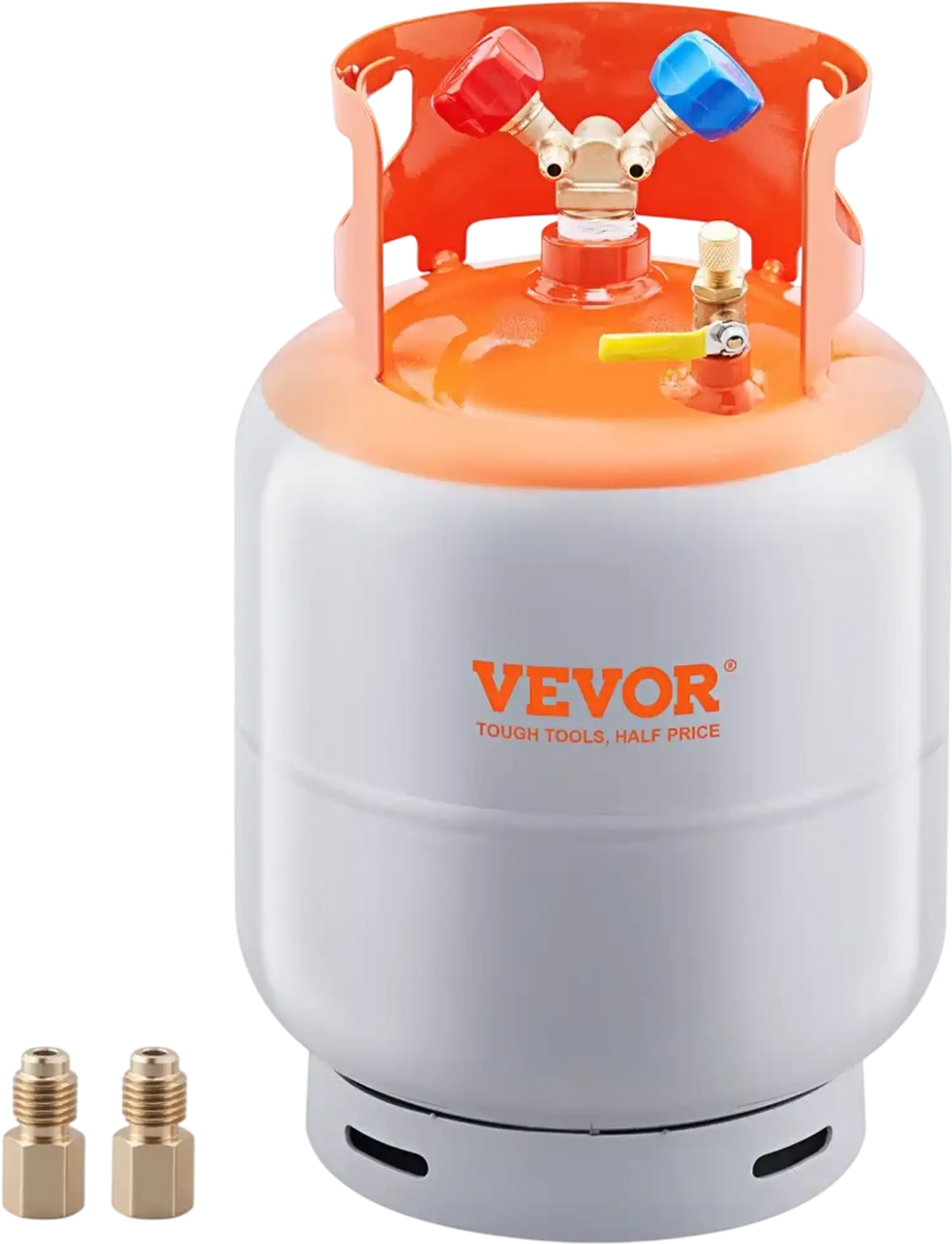 VEVOR Refrigerant Recovery Tank, 30 LBS Capacity, 400 psi Portable Cylinder Tank with Y-Valve for Liquid/Vapor, High-sealing Recovery Can for R22/R134A/R410A, Orange+Gray