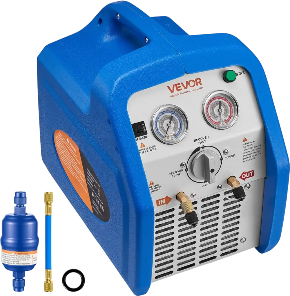 VEVOR Portable Refrigerant Recovery Machine, 1 HP 120V 60Hz Dual Cylinder AC Recovery Machine for Liquid Vapor Refrigerant, 1750 RPM Recycling Unit HVAC for Automotive & Household Air Conditioning