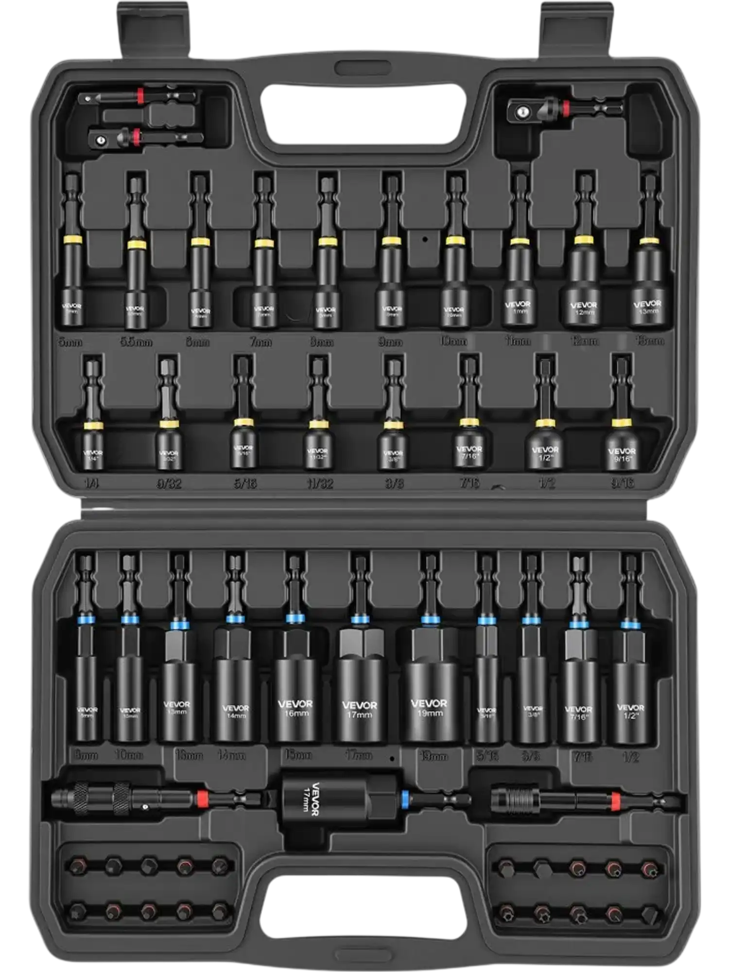 Vevor Nut Driver Set Master Magnetic Impact 55-Piece Metric & SAE with Storage Box New