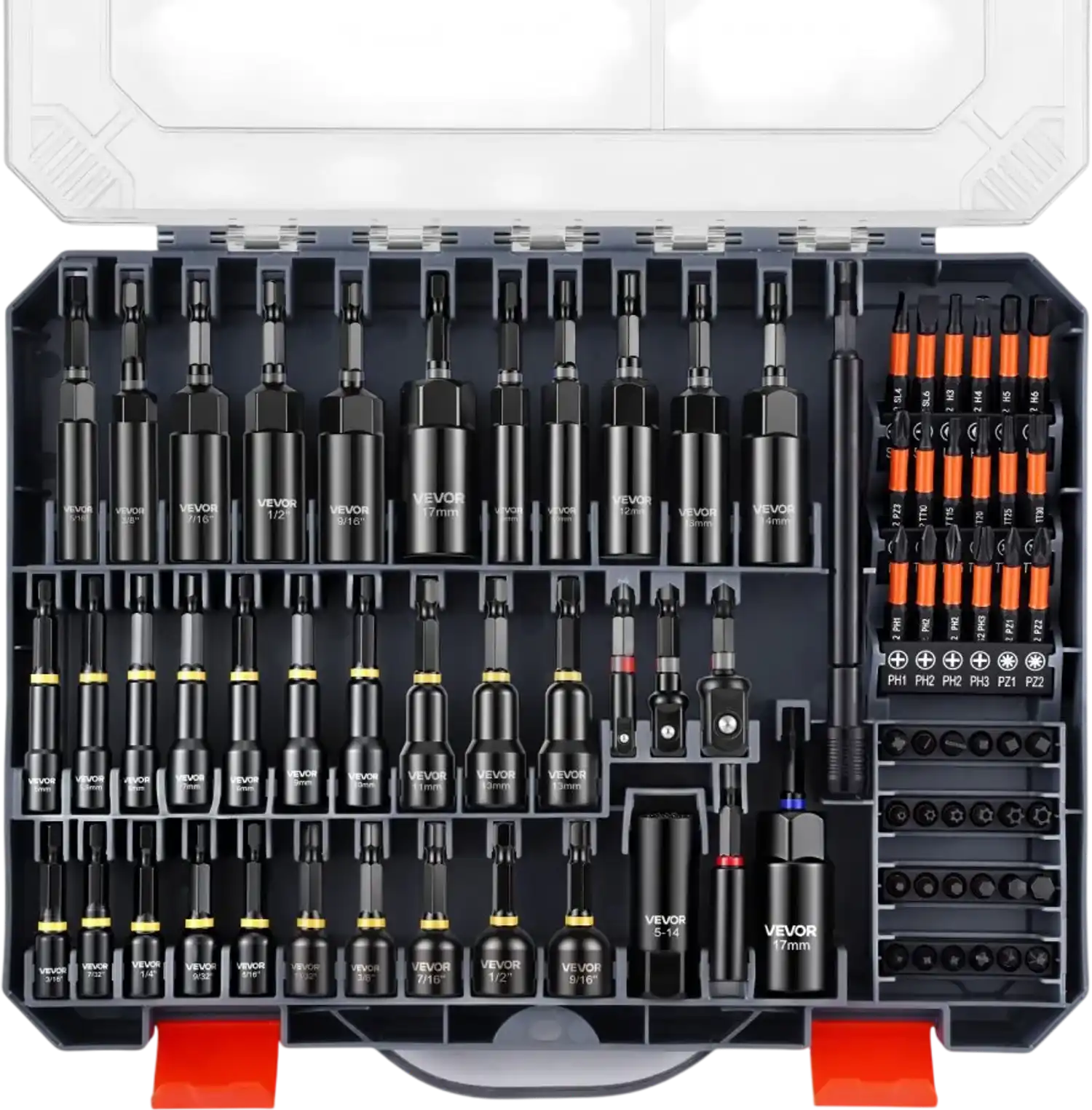 Vevor Nut Driver Set 80-Piece Magnetic Impact Metric & SAE with Storage Box New