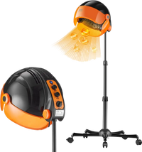 VEVOR Ionic Hood Dryer, 1875W Pro Bonnet Hair Dryer, Timer, 3 Temperature Levels & Adjustable Speed, Mobile Floor Stand with Wheels for Salon & Home Spa
