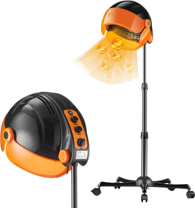VEVOR Ionic Hood Dryer, 1875W Pro Bonnet Hair Dryer, Timer, 3 Temperature Levels & Adjustable Speed, Mobile Floor Stand with Wheels for Salon & Home Spa