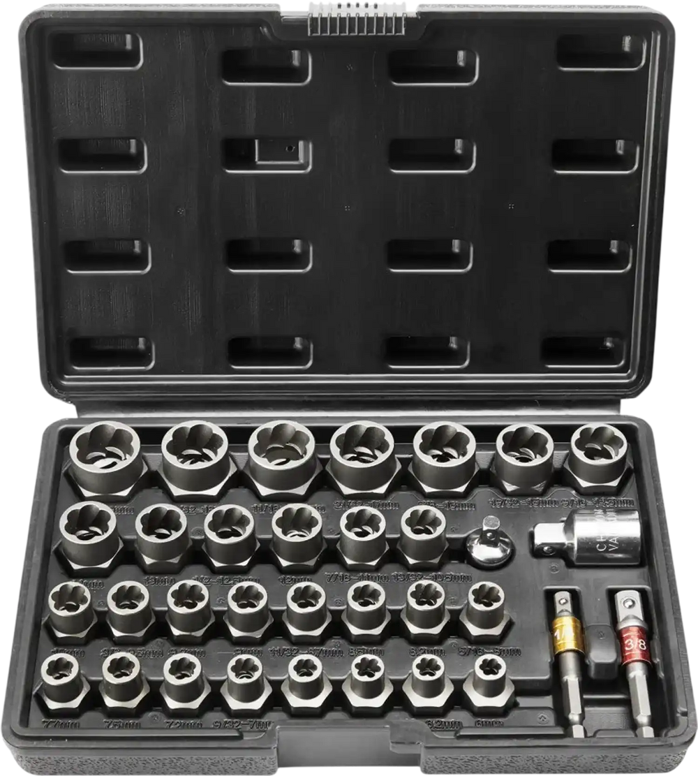 VEVOR Bolt Extractor Set, 29-Piece Bolt and Nut Remover Set, 6mm to 10mm, 13/32" to 3/4", CR-MO Steel Extraction Socket Set with Storage Case, for Removing Damaged Rusted Bolts, Nuts and Screws