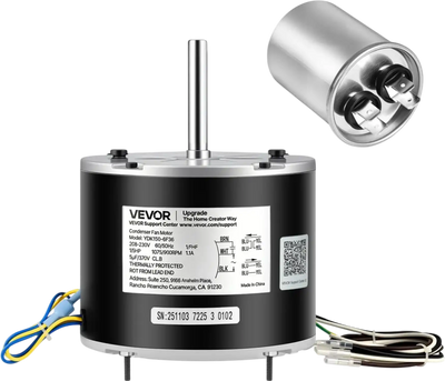 VEVOR Condenser Fan Motor with Capacitor, 1/5HP 1075/900RPM 208-230V, Replaces 12Y75, 97M49, 100483-02, 43W49, Compatible with Lennox Interlink Emerson K48HXGCK-4210 K48HXGFG-4294 YFK-150-6