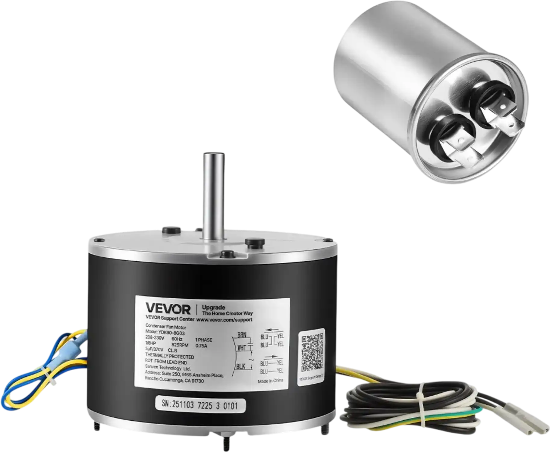 Vevor Condenser Fan Motor with Capacitor 1/8HP 825RPM 208-230V Replacement for GE Genteq Carrier Bryant Payne New