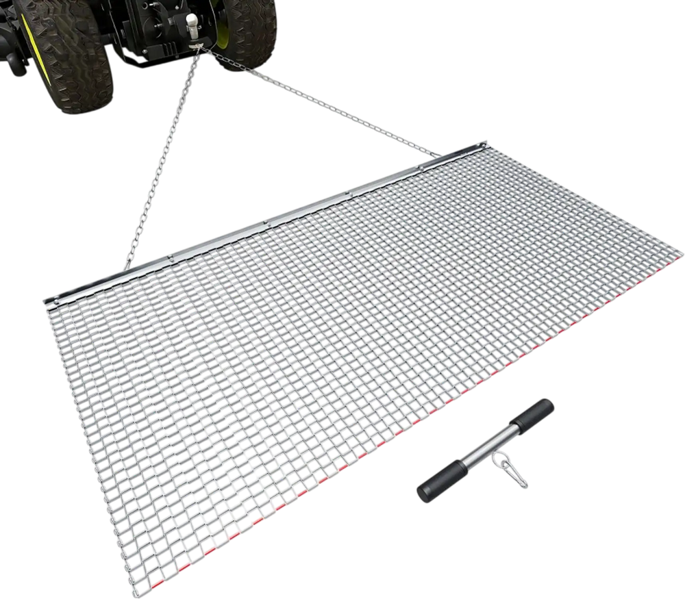 VEVOR Drag Harrow, 6 x 3 ft, High-Efficiency Chain Harrow Rake, ATVs UTVs Tractors Attachments, Durable Galvanized Steel Mesh Drag Mat with Towing Chain, for Gravel Driveway Ruts Farm Field Leveling