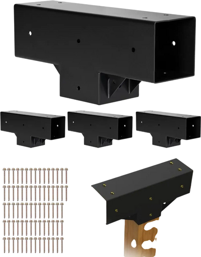 VEVOR Pergola Kit 4-Pack, T-Shaped 4x4 (Actual 3.5x3.5 Inch), 3-Way Pergola Brackets DIY Woodworking Gazebo Bracket Kit with Screws for 3.5x3.5 Inch Wood Beams in Actual Size for Outdoor Party Banquet