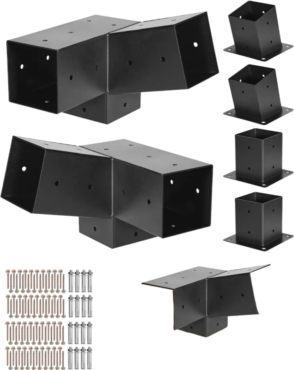 VEVOR Pergola Kit, 4x4 Inch 3-Way Slanted Brackets for 3.5x3.5 Inch Wood Beams in Actual Size, 2-Pack Pergola Brackets with 2 Post Bases and 2 Wall Mount Bases, for Outdoor Pergolas, Gazebos, Sheds